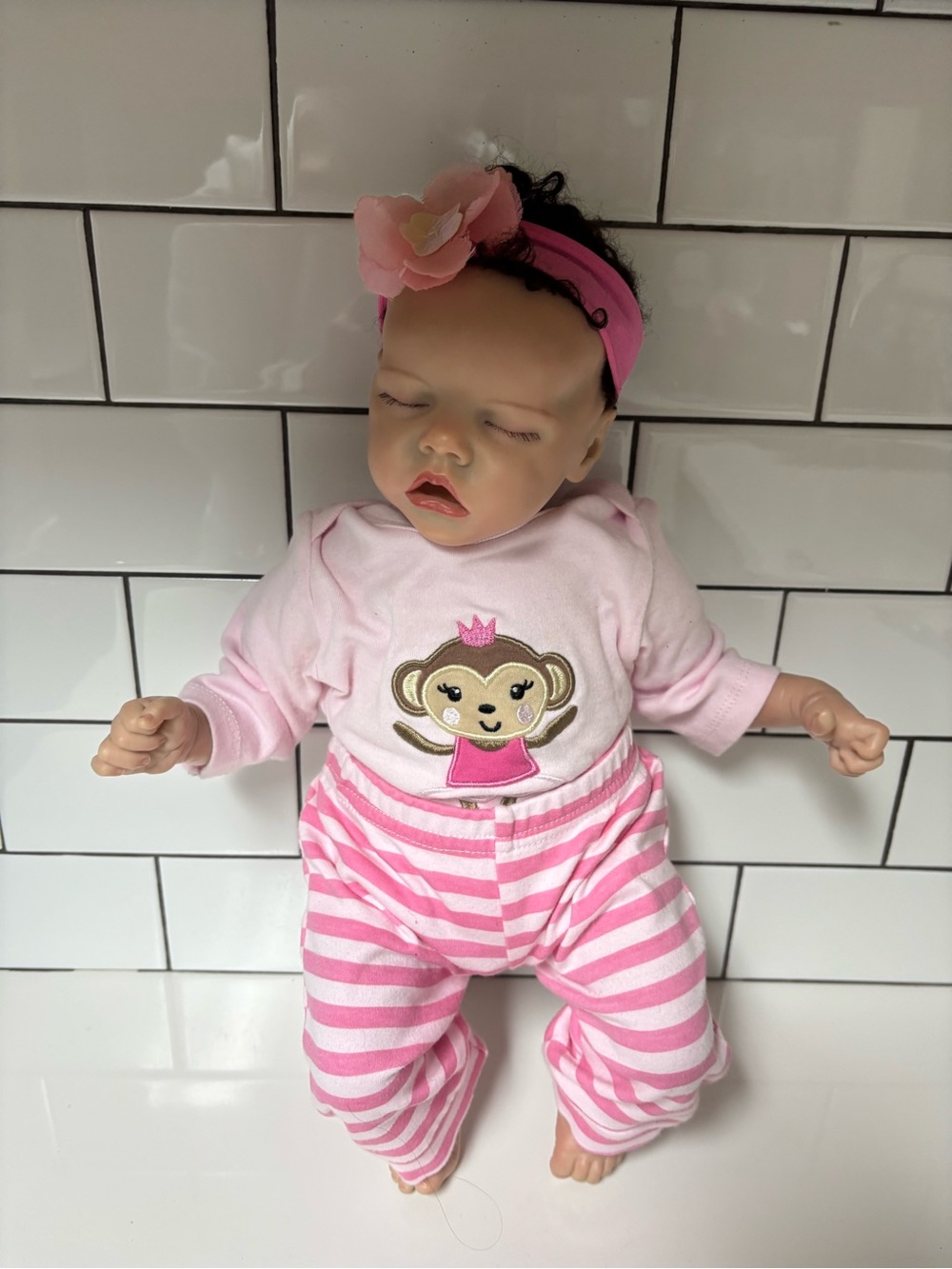 Baby Girl Reborn Doll 18” Lifelike Biracial Sleeping Curly Hair